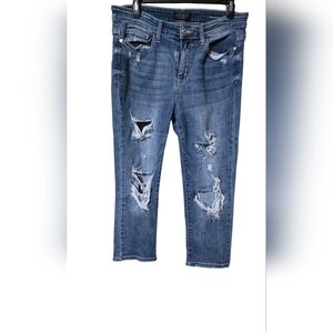 Judy Blue Ripped Boyfriend Jeans in Classic Blue